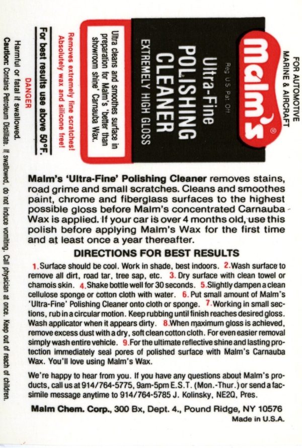 Malm's Ultra Fine Polishing Cleaner - 1/2 Pint - Image 2